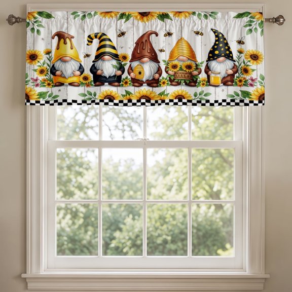 SPXUBZ Fall Gnomes Sunflowers Autumn Farmhouse Window Valance, Rod Pocket Kitchen Curtains Valance for Bathroom Living Room Small Window Treatment, 1 Panel