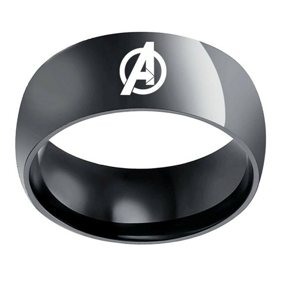 Avengers A Logo Black Stainless Steel Band Ring Size 8
