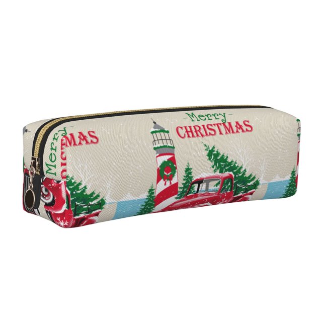Disketp Merry Christmas 1 Estuche de Lápices de Cuero con Cierre, Estuche Compacto para Papelería, Bolígrafos y Accesorios Pequeños