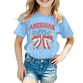 thumbnail image 4 of MIXUE Girls Tops & T-Shirts Kids Summer Fourth Of July Independence Day Bowknot Letter Print Round Neck Short Sleeve Casual Party Tshirts Outwear,Blue,8-9 Years, 4 of 4