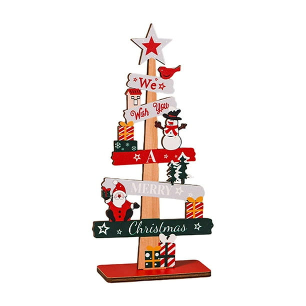 Adorno de escritorio de árbol de Navidad de madera, placa de letrero navideño artesanal de arte estético, Estilo B