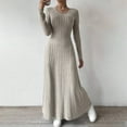 thumbnail image 5 of Women's Fall Winter Slim-Fit Crew Neck Knit Maxi Dresses Casual Solid-Color Long Sleeve Slim Fit Flowy Sweater Dress, 5 of 6