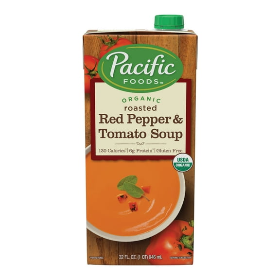 Pacific Foods Organic Creamy Roasted Red Pepper & Tomato Soup, 32oz. Resealable Carton Pack Of 12