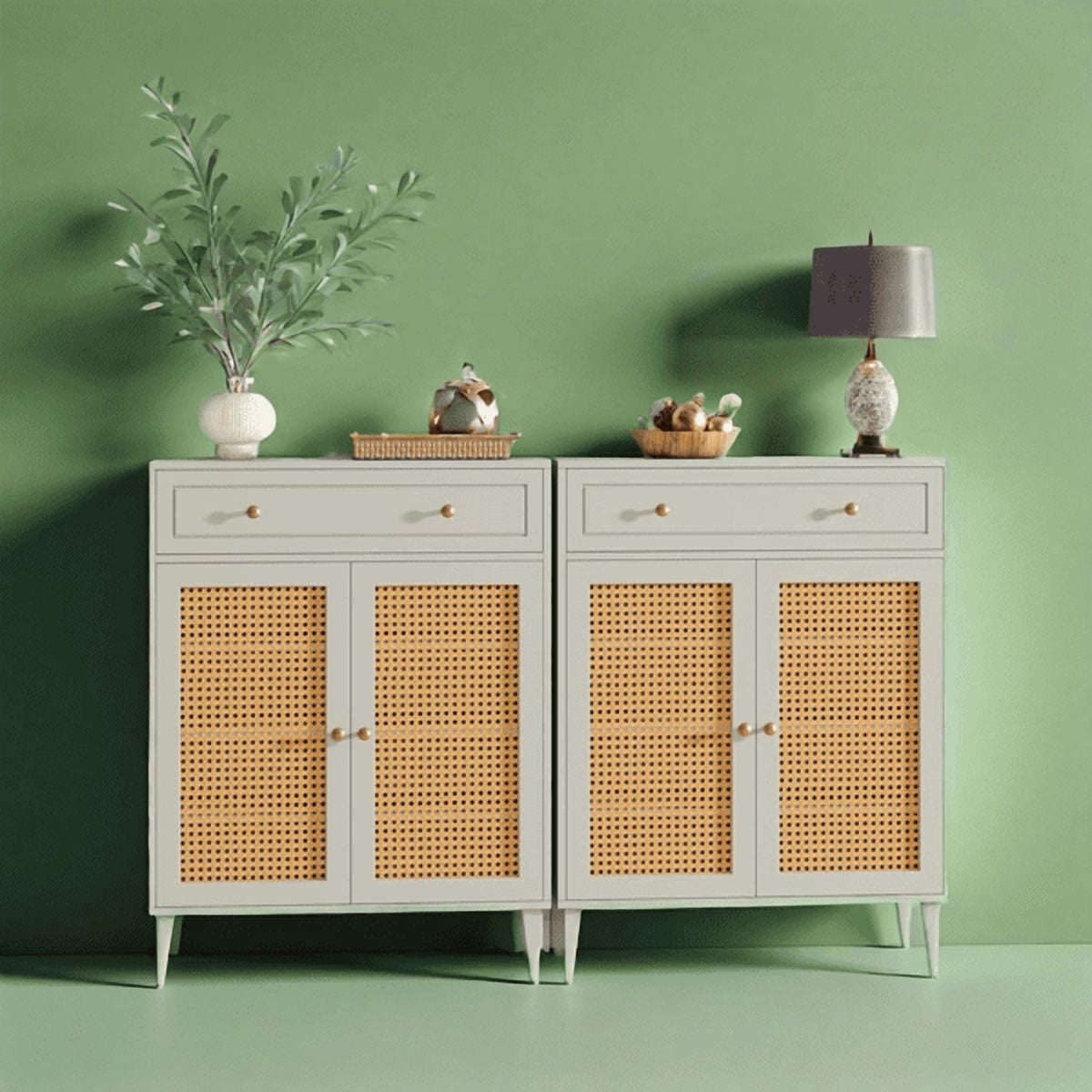 AsterOutdoor Mint Green Shoe Storage Cabinet with Adjustable Shelves & Drawer, White