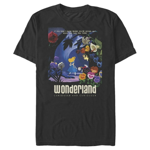 Men's Alice in Wonderland Any Road Will Take You There The White Rabbit Graphic Tee Black Small