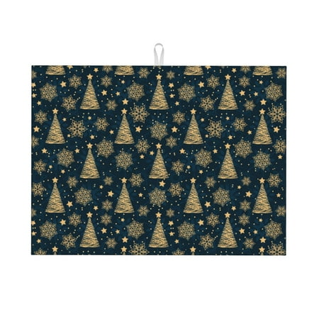

Honeii Gold Snowflake Christmas Tree Print Kitchen Drying Mat Coffee Bar Mat Hide Stain Coffee Maker Mat for Countertops Coffee Pot Dish Drying Mat