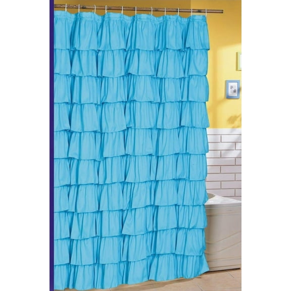 Ruffled blue Fabric Shower Curtain