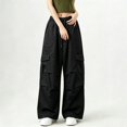 thumbnail image 4 of MexChoioe Womens Elastic Waist Drawstring Wide Leg Cargo Pants Adjustable Cuff Multi Pocket Outdoor Cargo Trousers, 4 of 6