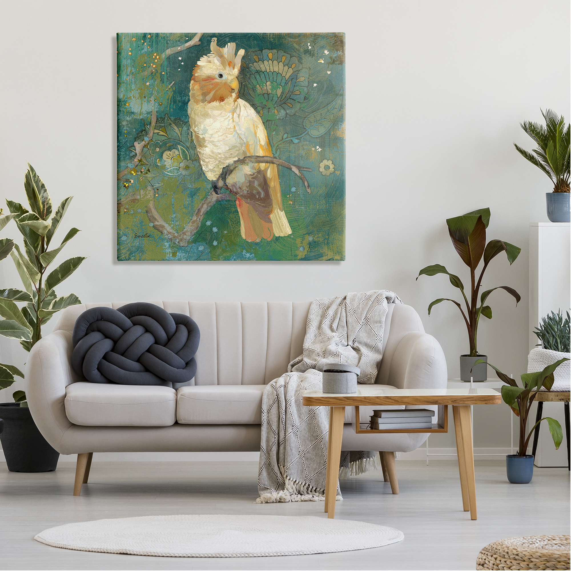 Stupell Industries Cockatoo Boho Pattern Animals & Insects Painting Gallery Wrapped Canvas Art Print Wall Art, 36 x 36