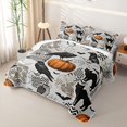 thumbnail image 3 of Homewish Halloween Crow Skull Bed Spread Queen, Black Cat Owl Queen Coverlet Set, Gray Black Orange, 3-Piece 1 Bedspread and 2 Pillowcases, 3 of 7