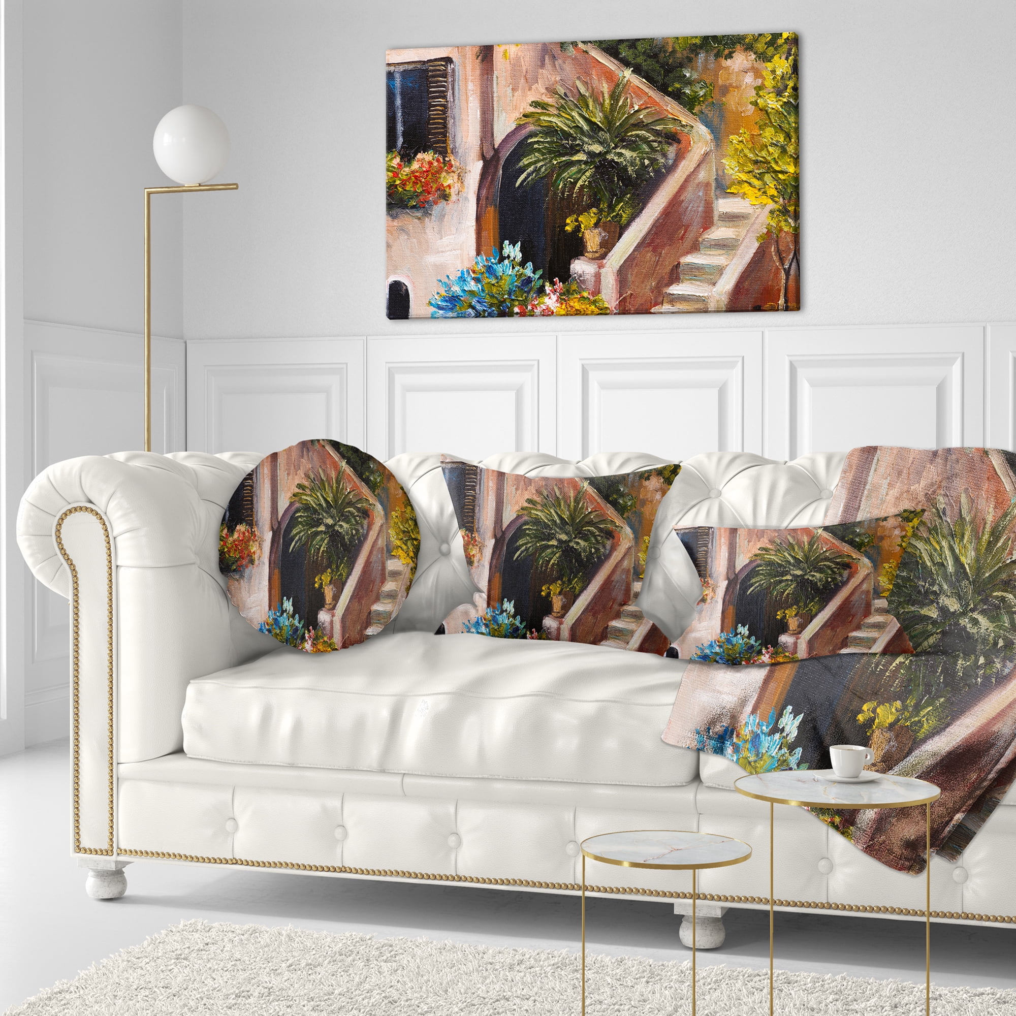 Designart Summer Terrace - Landscape Printed Throw Pillow - 12x20