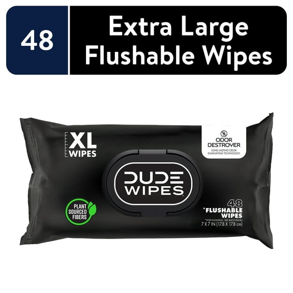 DUDE Wipes Odor Destroyer XL Flushable Wet Wipes, Deodorizing with Clean Scent, 48 CT, 1 PK