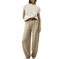 thumbnail image 1 of Birdeem Ensemble Décontracté pour Femmes, Haut à Manches Courtes Uni à Col Rond avec Poche et Pantalon, 1 of 1