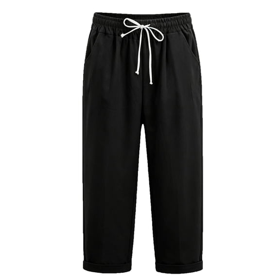 JIAYUE Women Sweatpants Solid Color Elastic Drawstring Waist Side Pockets Wide Leg Long Pants for Daily Casual Wear