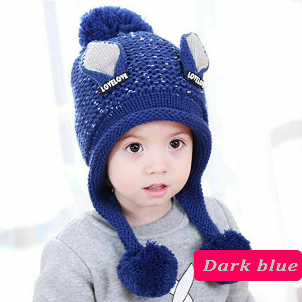 MIRMARU Kids Boys & Girls Winter Soft Warm Knitted Beanie Hat with Faux Fur Pom Pom for Ages 7-12 