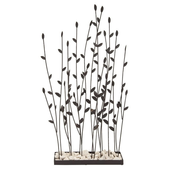 DecMode Contemporary Black Metal Flowers with Ivory Shaded Rocks Scuplture, 14"W x 31"H