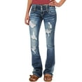 thumbnail image 1 of Bmisegm Women's Heart Printed Ripped Distressed Flare Jeans, Dark Blue, XXXL, 1 of 9