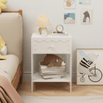 thumbnail image 5 of White Nightstand with Drawer and Open Shelf, Modern Wave Pattern Bedside Table, Solid Wood Frame End Table for Bedroom, Living Room, Small Spaces, 5 of 9