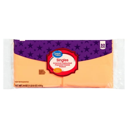 Great Value Individually Plastic Wrapped Singles American Cheese Product, 24 oz, 32 Slices