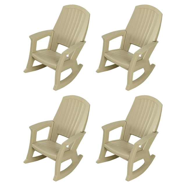 Semco Plastics Rockaway Heavy-Duty Outdoor Rocking Chair, Tan (4 Pack)