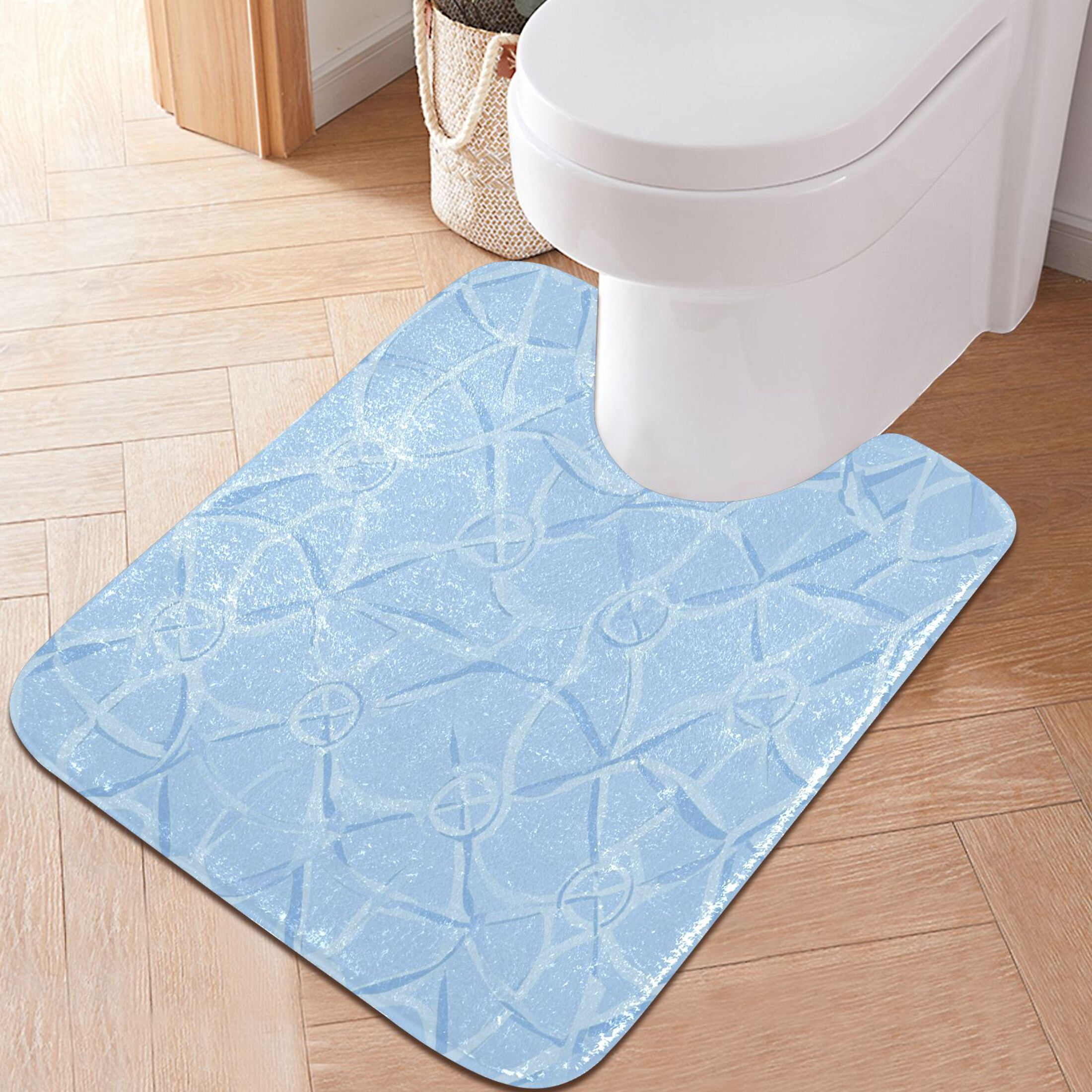 2 Piece Soft Bathroom Rug Set Light Blue Geometric Pattern Bath Mat and U-Shaped Toilet Contour Rug (16"x24"+20"x24")