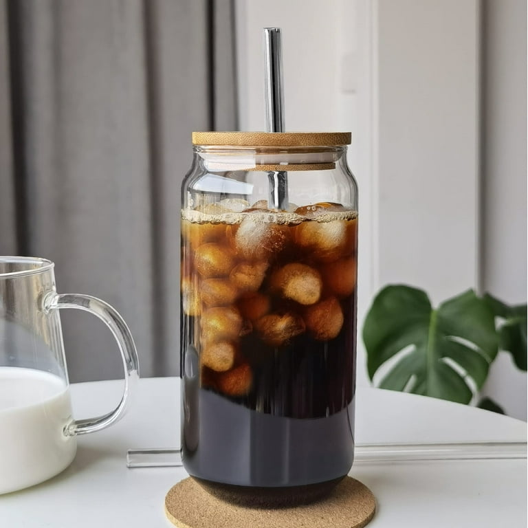 Reusable 20oz/16oz Glass Boba Tea Cup With Bamboo Lid, Tumbler - Perso