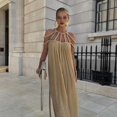 thumbnail image 5 of Women'S 2024 Summer Rope Knot Halter Party Dress Beige One size, 5 of 9