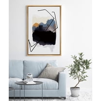 PixonSign Framed Canvas Print Wall Art Geometric Black and Blue Ink Spot Abstract Shapes Illustrations Modern Art Minimalist Multicolor Pastel for Living Room, Bedroom, Office - 24"x36" Natural