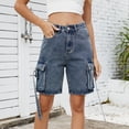 thumbnail image 2 of zbxnLI Cargo Denim Shorts for Women Pull on High Waist Wide Leg Denim Shorts with Pockets Trendy Short Jeans, 2 of 7