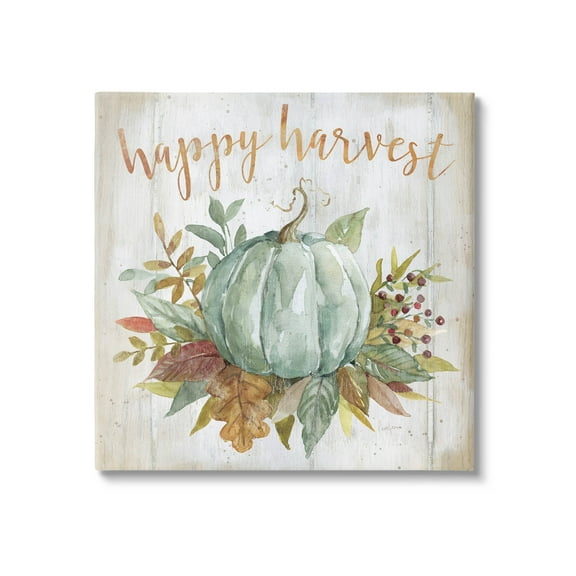 Stupell Industries Happy Harvest Seasonal Pumpkin Graphic Art Gallery Wrapped Canvas Print Wall Art, Design by Livi Finn