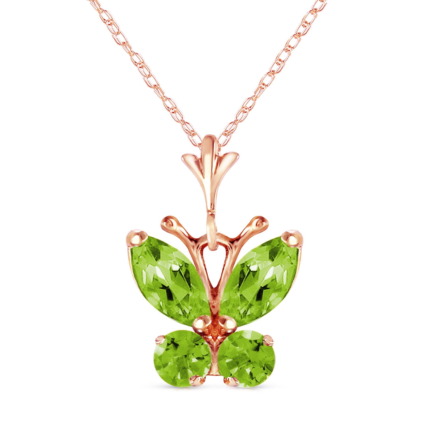Galaxy Gold 14K Solid Gold Natural Peridot Butterfly Necklace for Women - Rose Gold Fine Jewelry