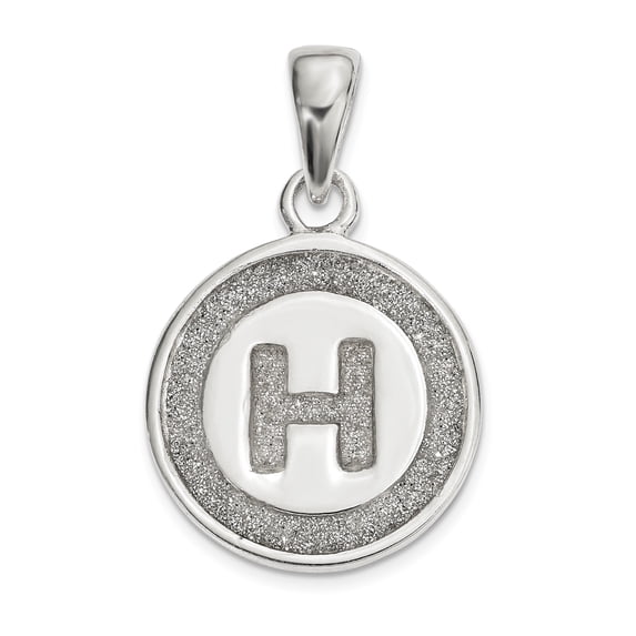 Sterling Silver Glitter Enamel Letter H Circle Pendant