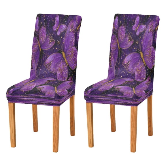 Chair Cover 2 Pack Removable Dining Chair Protectors Washable Chair Slipcovers Seat for Home Wedding Decor Glowing Purple Butterfly