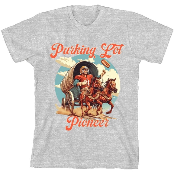 "Parking Lot Pioneer" Old West Wagon Football Cowboy Youth Heather Gray Short Sleeve Tee-Medium