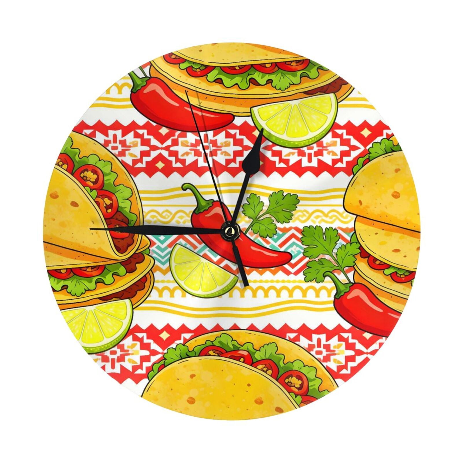 9.84in Round Wall Clock Frameless No Glass Silent Non-Ticking Pvc Board Stand For Tabletop Or Wall Kitchen Living Room Office Bedroom Mexico'S Cinco De Mayo Taco (5)
