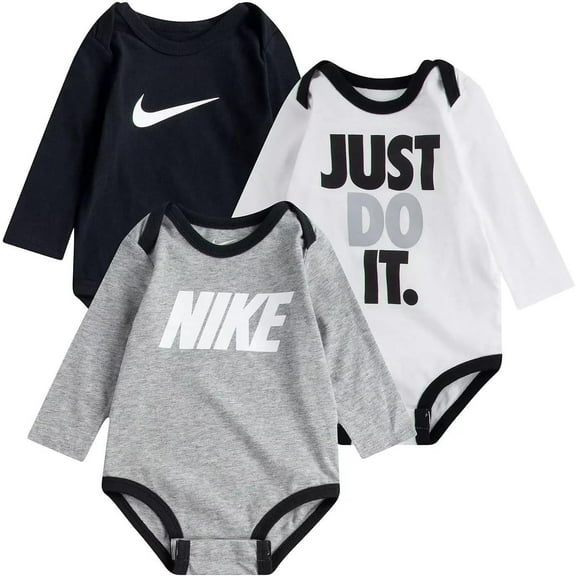 Baby Nike "Just Do It." 3-Pack Bodysuits Color: Black Grey Size: 9 MONTHS
