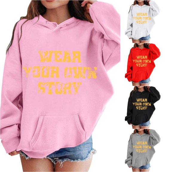 Kids Letter Print Hoodie Long Sleeve With Pocket Casual Pullover For Boys Girls