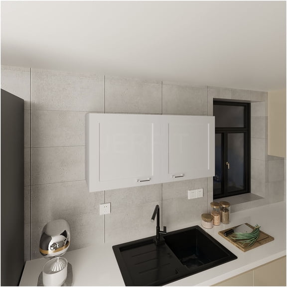 JERFIT 24" White Modern Wall Cabinet with 2 Doors for Kitchen & Bathroom Storage, Engineered Wood