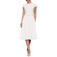 thumbnail image 2 of Vestido plisado de mujer Inspire Chic con cuello simulado, mangas cortas, ceñido a la cintura, estilo A, color blanco, 2 of 5