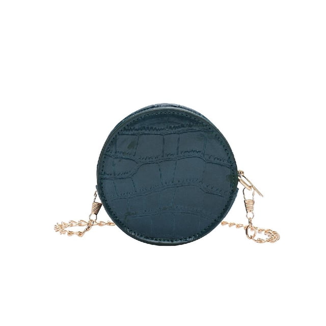 Bolsa Mini de hombro redondo para mujer, cadena de PU, mensajero, monedero de color sólido (azul) Likrtyny Para Estrenar