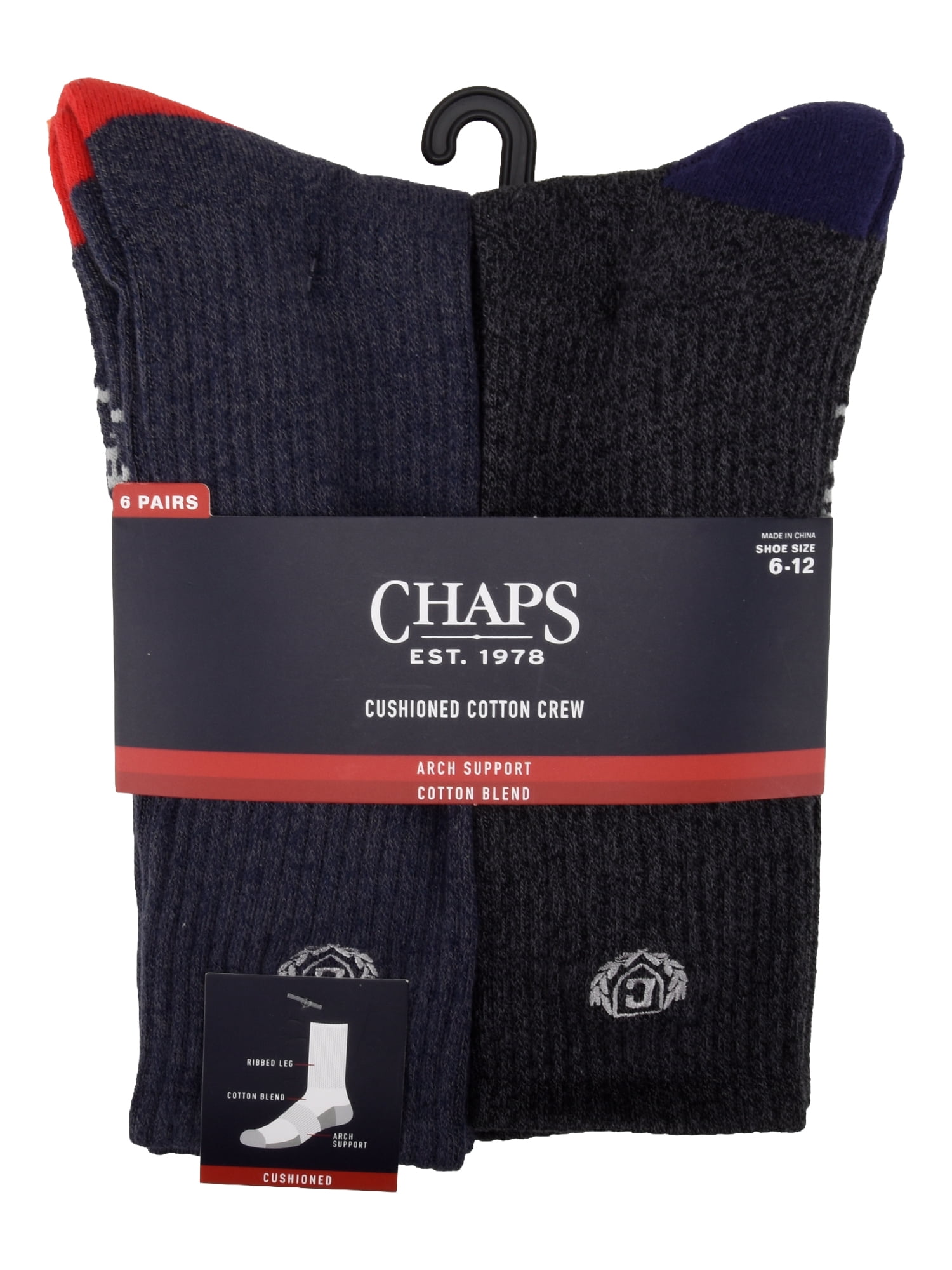Chaps Half Cushion Crew 6-Pack Men's, Sock Size 10-13