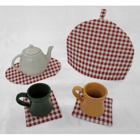 

Checked Gingham Tea Pot Cozy & Coaster Set (Red)