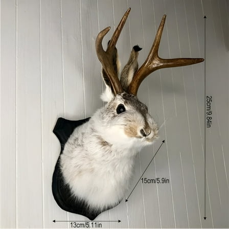 LAMIRO Jackalope Mount Wall Decor, The Latest Legend of Antlers, Animal Head Wall Decor, Deer Head Wall Mount, Resin Hanging Wall Art, Wooden Antler Rabbit Head