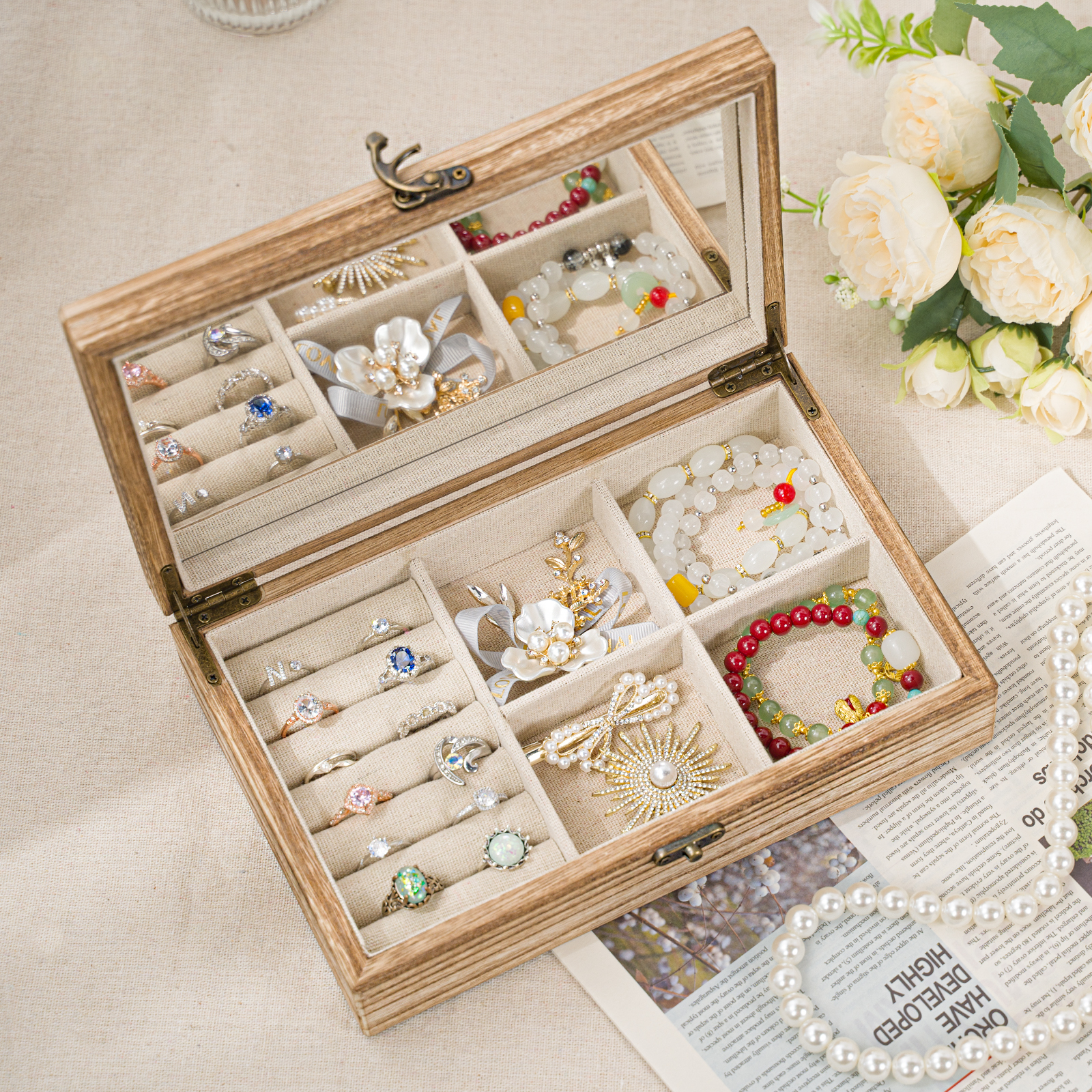 Sfugno Jewelry Box Organizer for Women, Wood Jewelry Storage Case