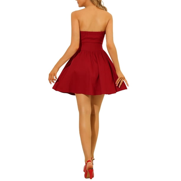 INSPIRE CHIC Women's Dress Sweetheart Neck Strapless Exposed Zipper Mini Flare  Dress L Red - Walmart Business Supplies