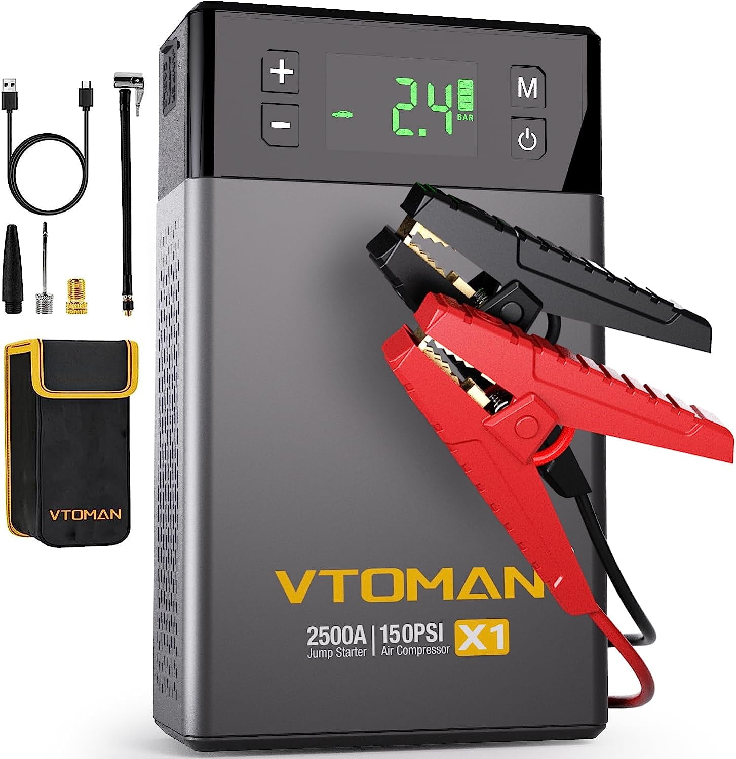 VTOMAN Car Jump Starter with Air Compressor,2500A Peak X1 for 8.5L Gas