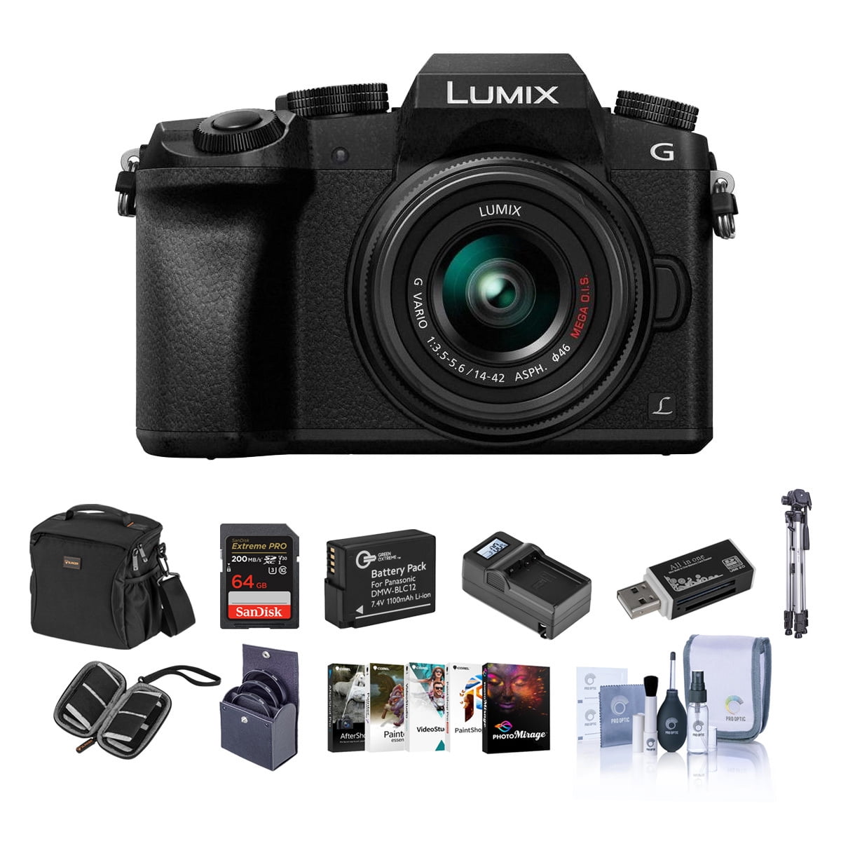 Panasonic LUMIX G7 DSLR, 4K Ultra HD, 14-42mm Lens, 64GB SDXC