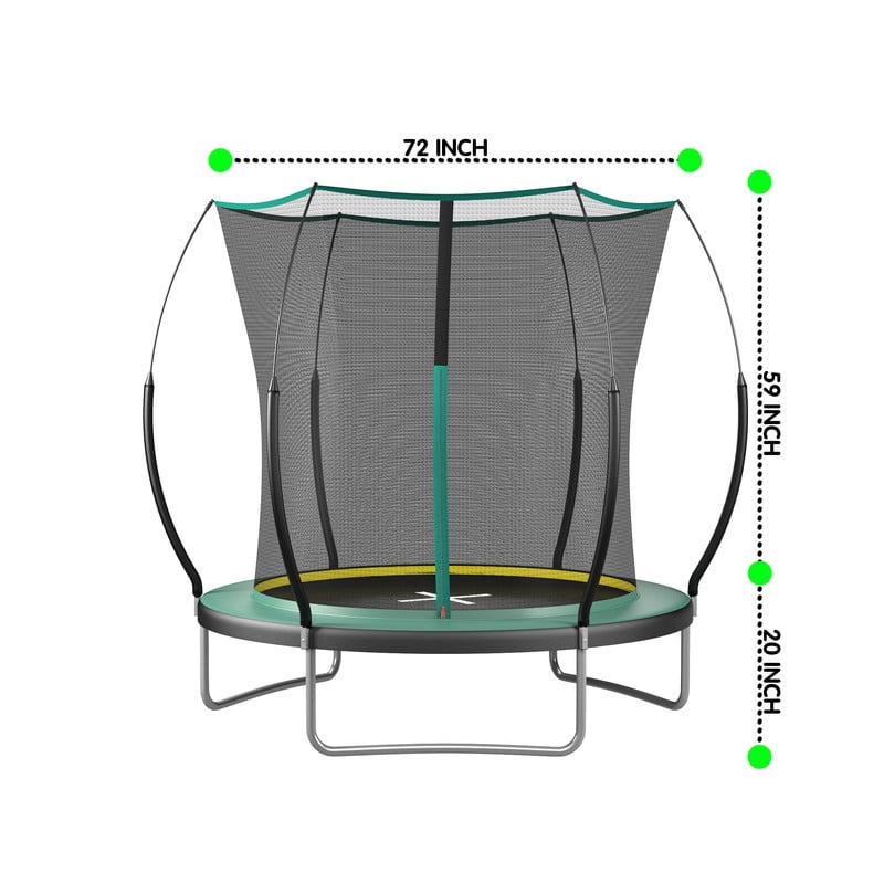 6FT Trampoline for Kids, 72" Outdoor Backyard Trampoline with Safety Enclosure Net, Springfree Bungee Trampoline, Heavy-Duty Galvanized Steel Frame Green