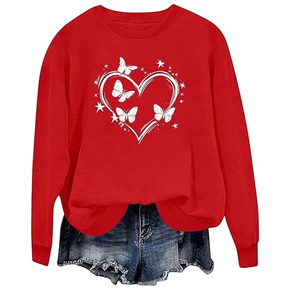 XAOFW Kids T-Shirt Girls Fuzzy Winter Valentine Warm Pullover Cute Heart Print Long Sleeve Round Neck Stylish Cozy Outdoor Activities Tee Shirts