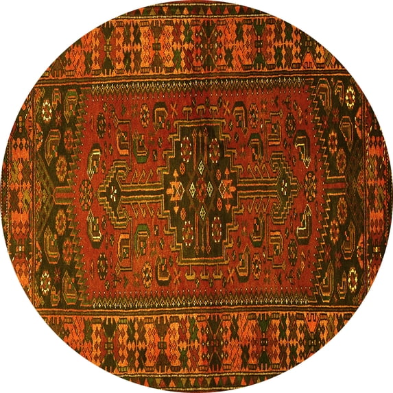 Ahgly Company Machine Washable Indoor Round Persian Yellow Traditional Area Rugs, 8' Round